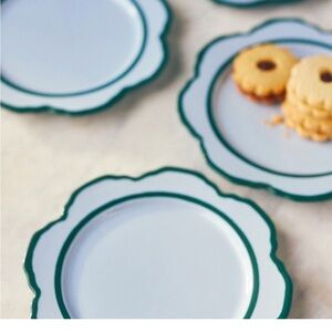 Lyla anthropologie Green and blue  Floral Edge Set of 4 side plates